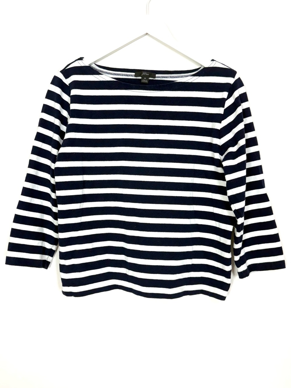 J. Crew Structured Boatneck Top in Navy Stripe